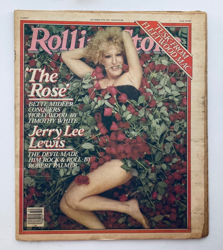 Cover of VTG Rolling Stone Magazine December 13 1979 Issue 306 featuring Bette Midler surrounded by roses, highlighting her significance in pop culture.