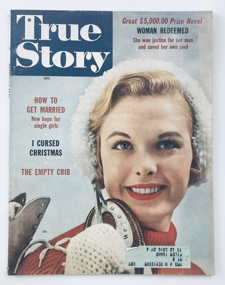 Cover of VTG True Story Magazine December 1955 Vol 73 No. 5 titled 'I Cursed Christmas', featuring a smiling woman with a winter hat and classic holiday imagery.