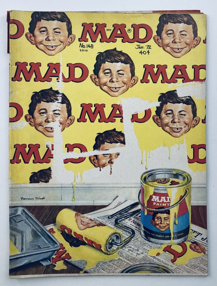 Cover of Mad Magazine January 1972 No. 148 featuring Don Martin artwork with bright colors, showcasing a humorous illustration of a paint can and painted newsprint.