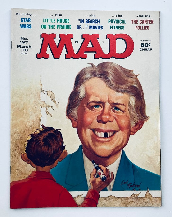 Mad Magazine March 1978 No. 197 featuring a humorous illustration of President Jimmy Carter on the cover, showcasing classic satire and vintage magazine art from the late 1970s.