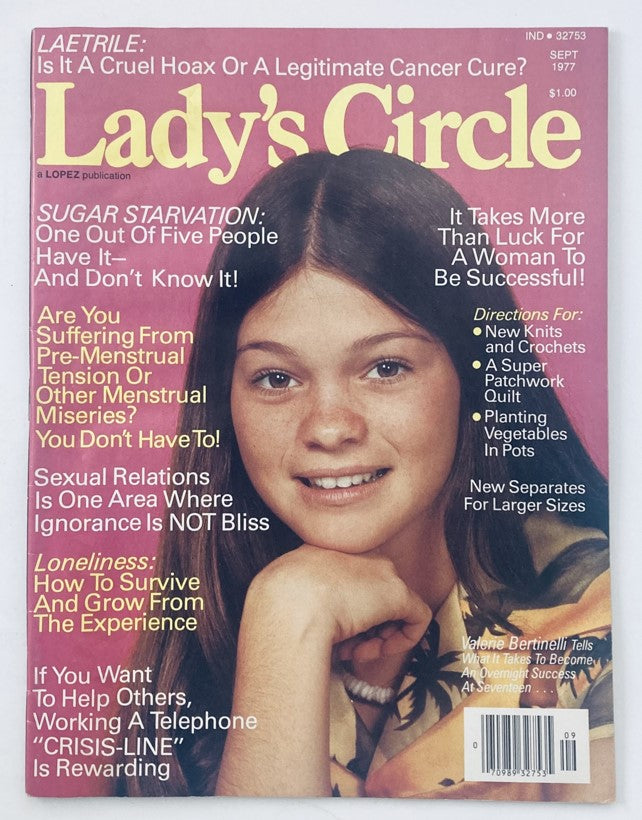 Cover of VTG Lady's Circle Magazine September 1977 featuring Valerie Bertinelli, highlighting articles about women's health, cooking, and lifestyle topics.