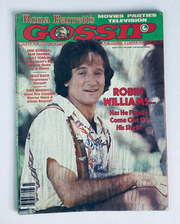Cover of VTG Rona Barrett's Gossip Magazine March 1979 featuring Robin Williams with the headline 'Has He Finally Come Out Of His Shell?' showcasing vintage pop culture.
