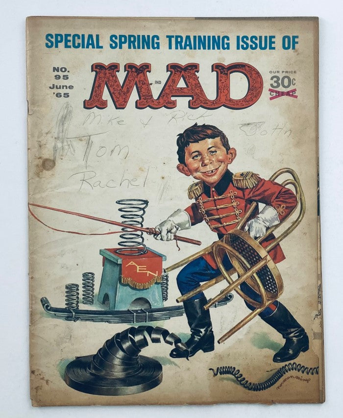 Cover of Mad Magazine June 1965 No. 95 featuring 'The Modern Highwayman'. The image showcases a comedic character in military attire playfully interacting with inventive objects.
