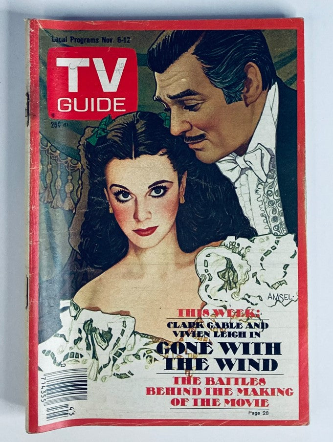 TV Guide Magazine November 6 1976 #1232 featuring Vivien Leigh on the cover, showcasing a vintage design with illustrations of iconic characters from 'Gone with the Wind.'