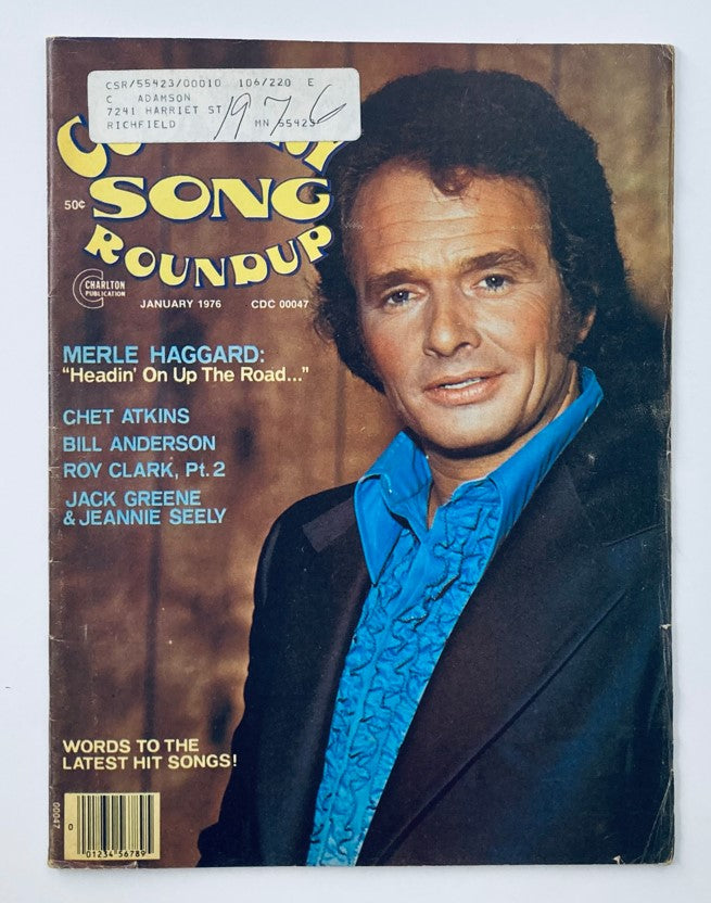 Vintage Country Song Roundup Magazine Cover from January 1976 featuring Merle Haggard and Chet Atkins, showcasing country music icons.