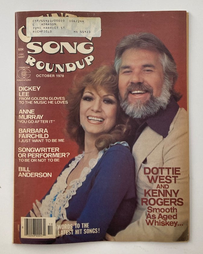 Cover of Country Song Roundup Magazine October 1978 featuring Dottie West and Kenny Rogers, showcasing vintage country music culture.