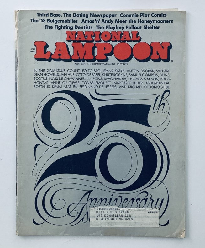 Vtg National Lampoon Magazine April 1972 Vol 1 No 25 Cover Image displaying iconic 1970s design and text.