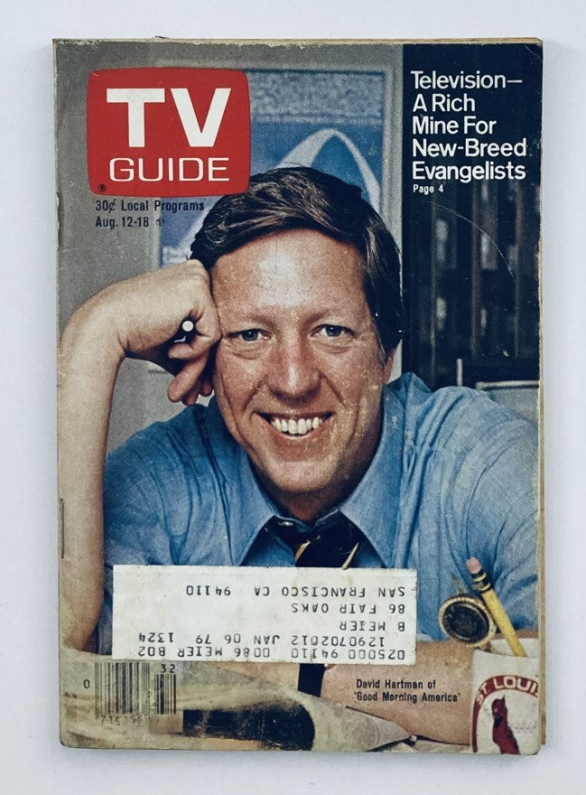 TV Guide Magazine August 12 1978 #1324 featuring David Hartman on the cover, showcasing the title and San Francisco Metropolitan edition.