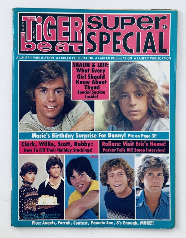 Tiger Beat Magazine Super Special #6 1977 cover featuring Shaun Cassidy and Farrah Fawcett with vibrant colors and iconic 70s pop culture design.