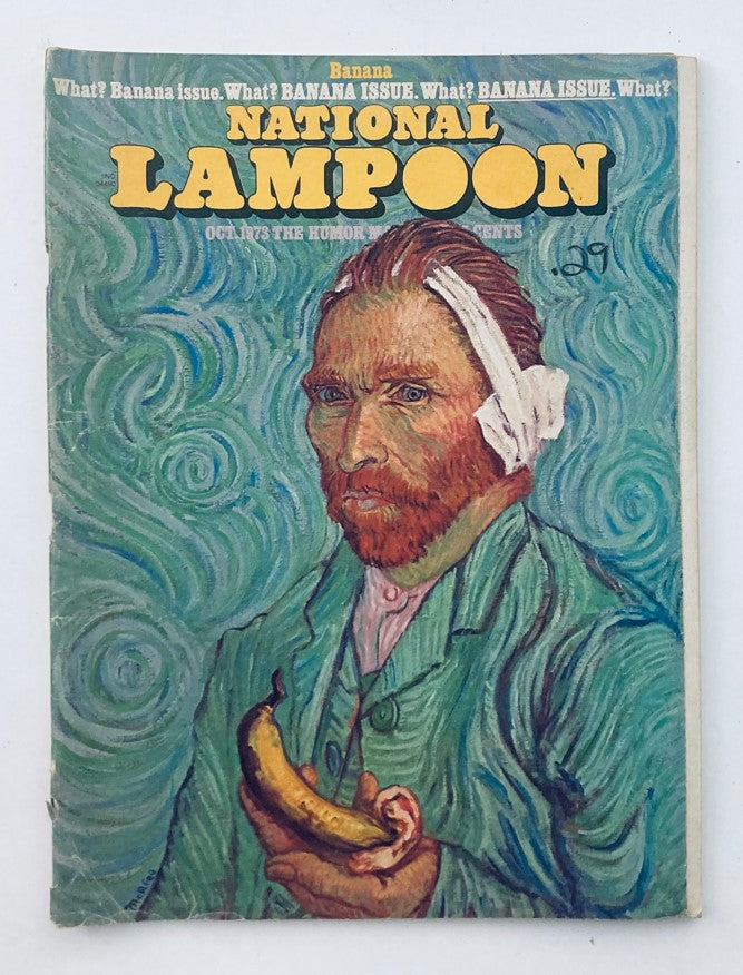 Vintage National Lampoon Magazine Vol 1 #43 October 1973 cover featuring artwork inspired by Vincent van Gogh, displaying a humorous twist with a banana.