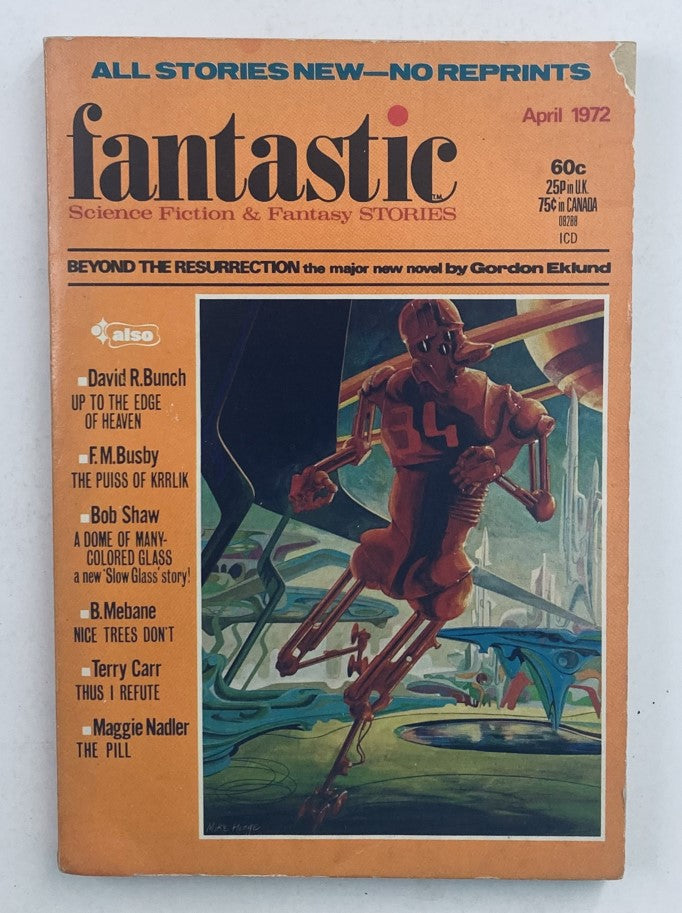 Cover of Fantastic Magazine April 1972 Vol 21 No. 4 featuring the title Beyond the Resurrection, showcasing a vibrant and imaginative science fiction artwork.