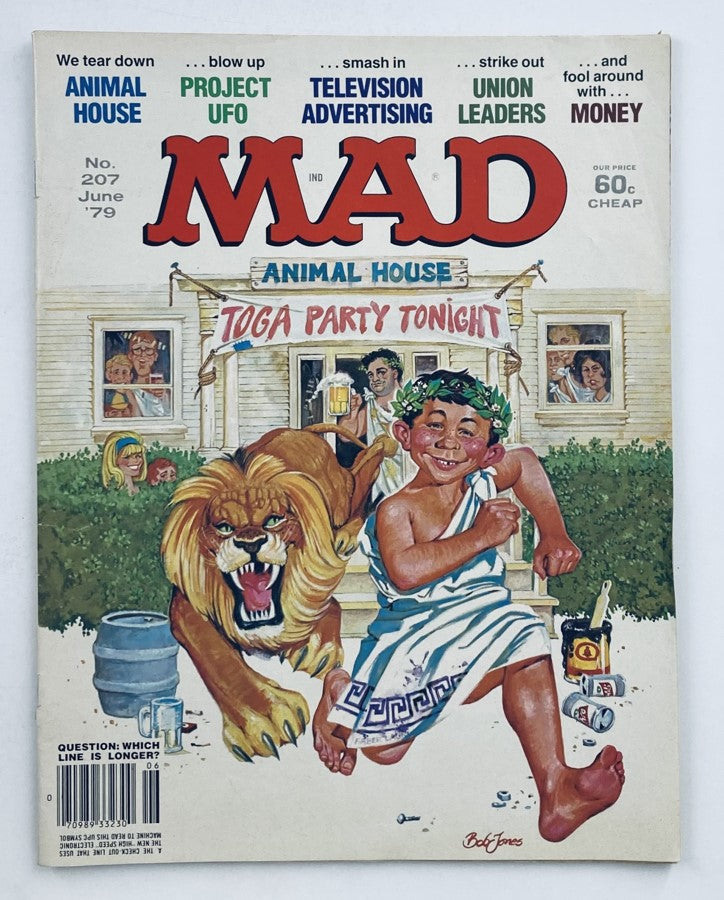 Cover of Mad Magazine June 1979 No. 207 titled "Toga Party Tonight," featuring humorous illustrations and iconic pop culture references from the 1970s.