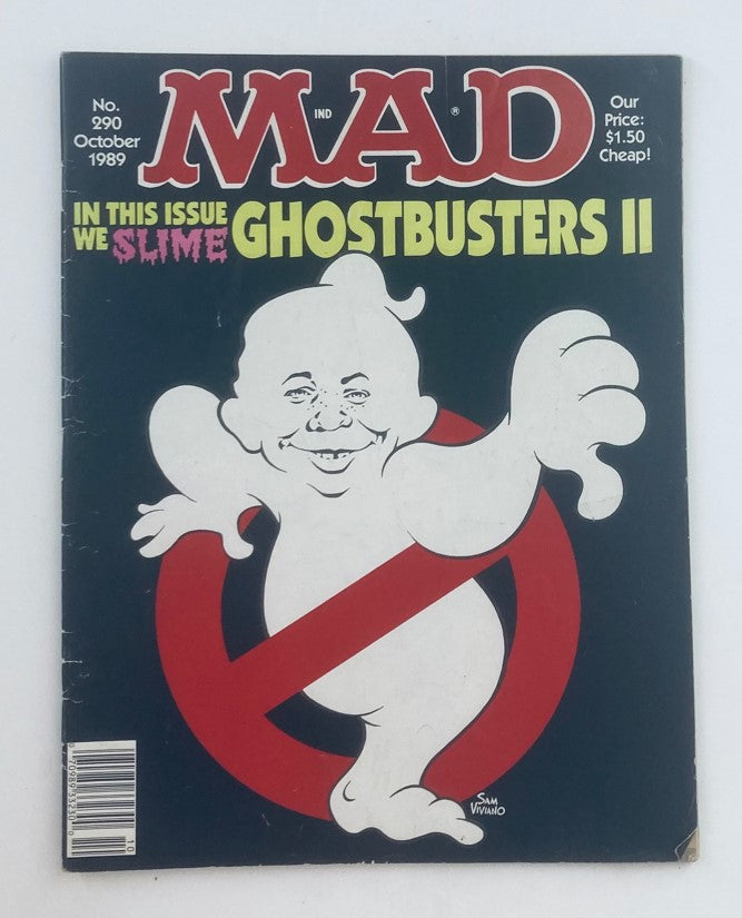 Cover of Mad Magazine October 1989 No. 290 featuring Ghostbusters II, illustrated with a whimsical character from the movie and a vibrant color scheme.
