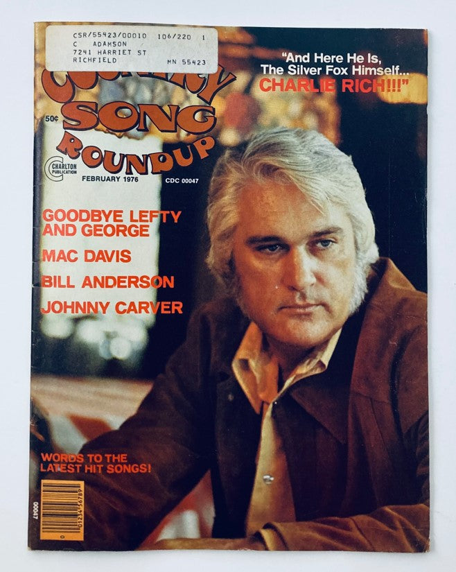 Cover of the Vintage Country Song Roundup Magazine from February 1976 featuring Charlie Rich, showcasing classic country music highlights.