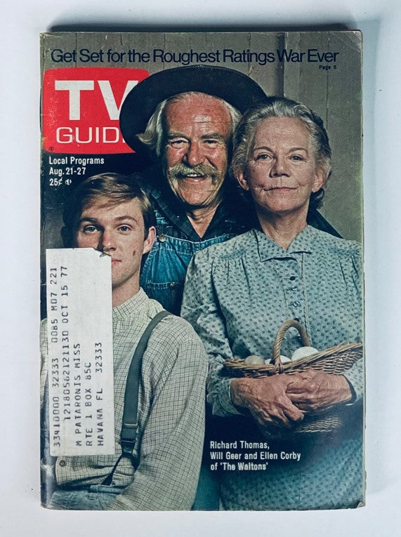 Cover of TV Guide Magazine August 21 1976 featuring the cast of The Waltons, including Richard Thomas, Will Geer, and Ellen Corby, showcasing vintage television nostalgia.