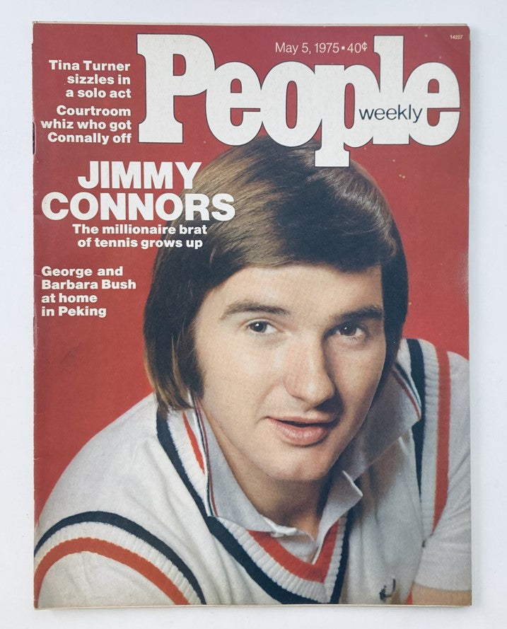 People Weekly Magazine May 5 1975 featuring tennis star Jimmy Connors on the cover, highlighting significant sports history with a vibrant red backdrop and nostalgic design.