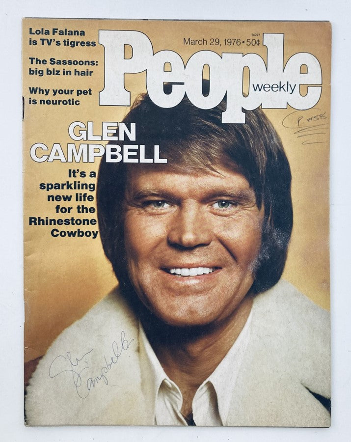 Cover of People Weekly Magazine March 29, 1976, Volume 5, Number 12 featuring Glen Campbell, highlighting the text 'It's a sparkling new life for the Rhinestone Cowboy'.