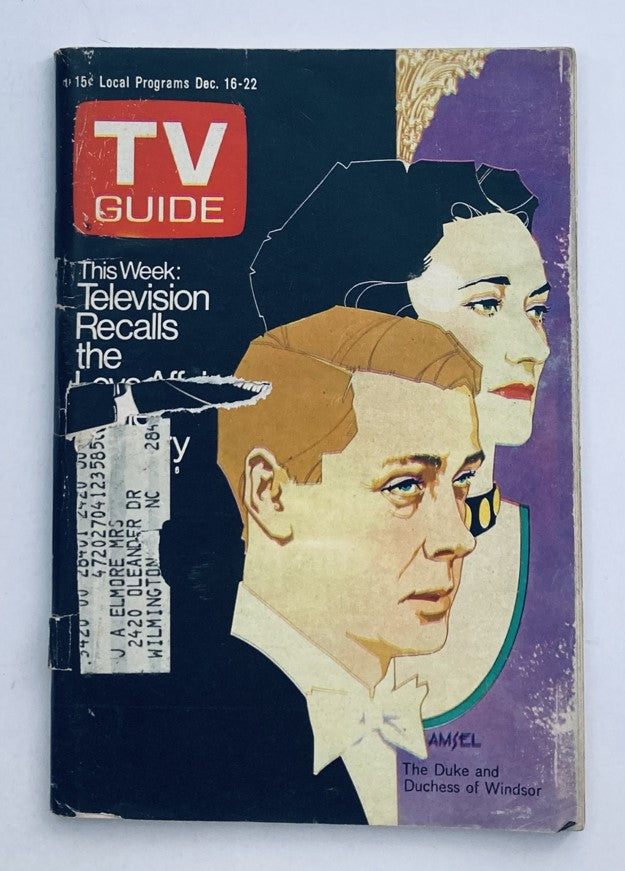 TV Guide Magazine cover from December 16, 1972 featuring The Duke and Duchess of Windsor, showcasing vintage artwork and television programming highlights.