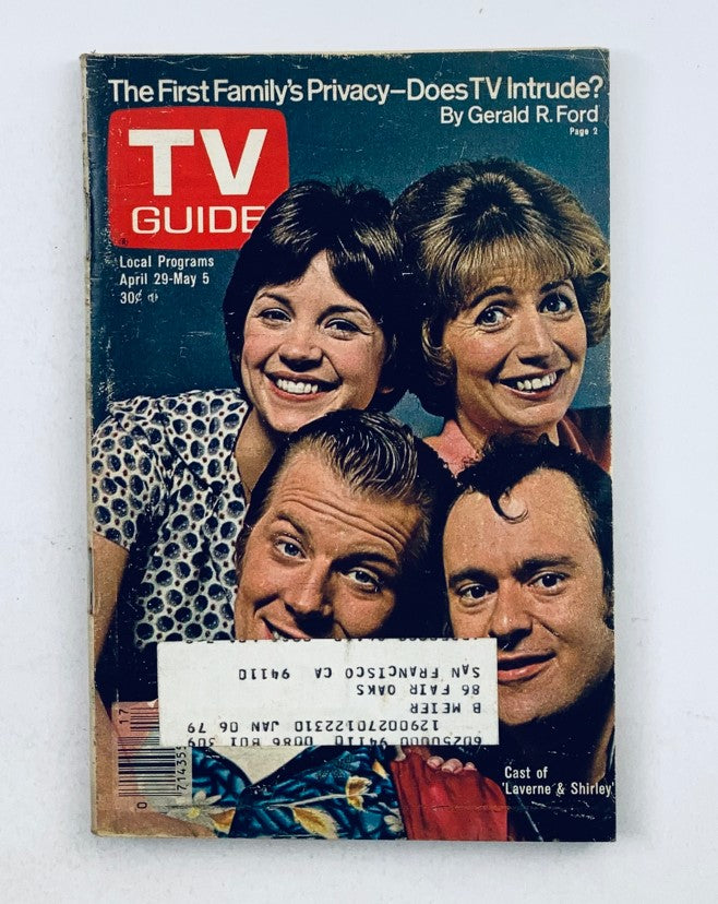 TV Guide Magazine April 29 1978 #1309 featuring the cast of Laverne & Shirley, highlighting Cindy Williams on the cover, showcasing classic television nostalgia.
