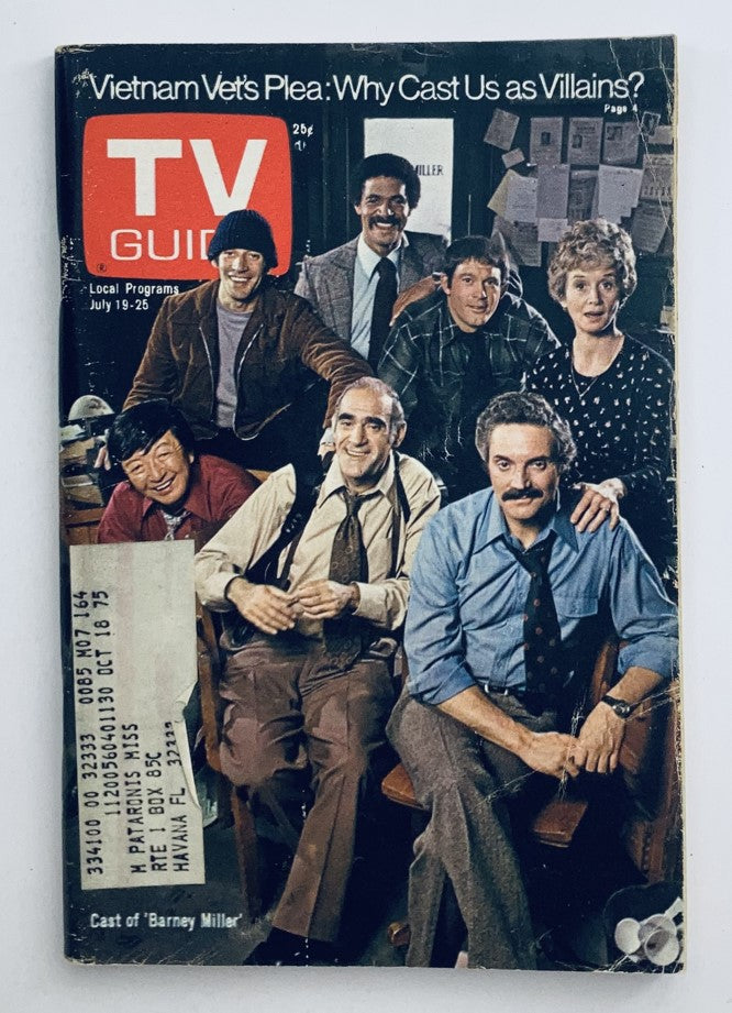 TV Guide Magazine July 19 1975 featuring the cast of 'Barney Miller' with a cover story on television representation.