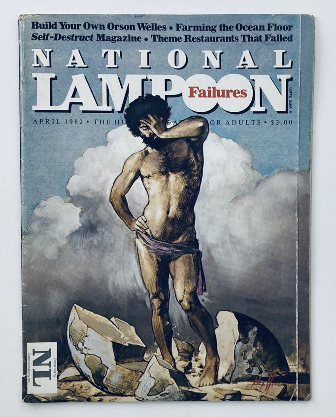 Cover of Vintage National Lampoon Magazine April 1982 featuring the theme 'Build Your Own Orson Welles' and artwork depicting a figure among rubble.