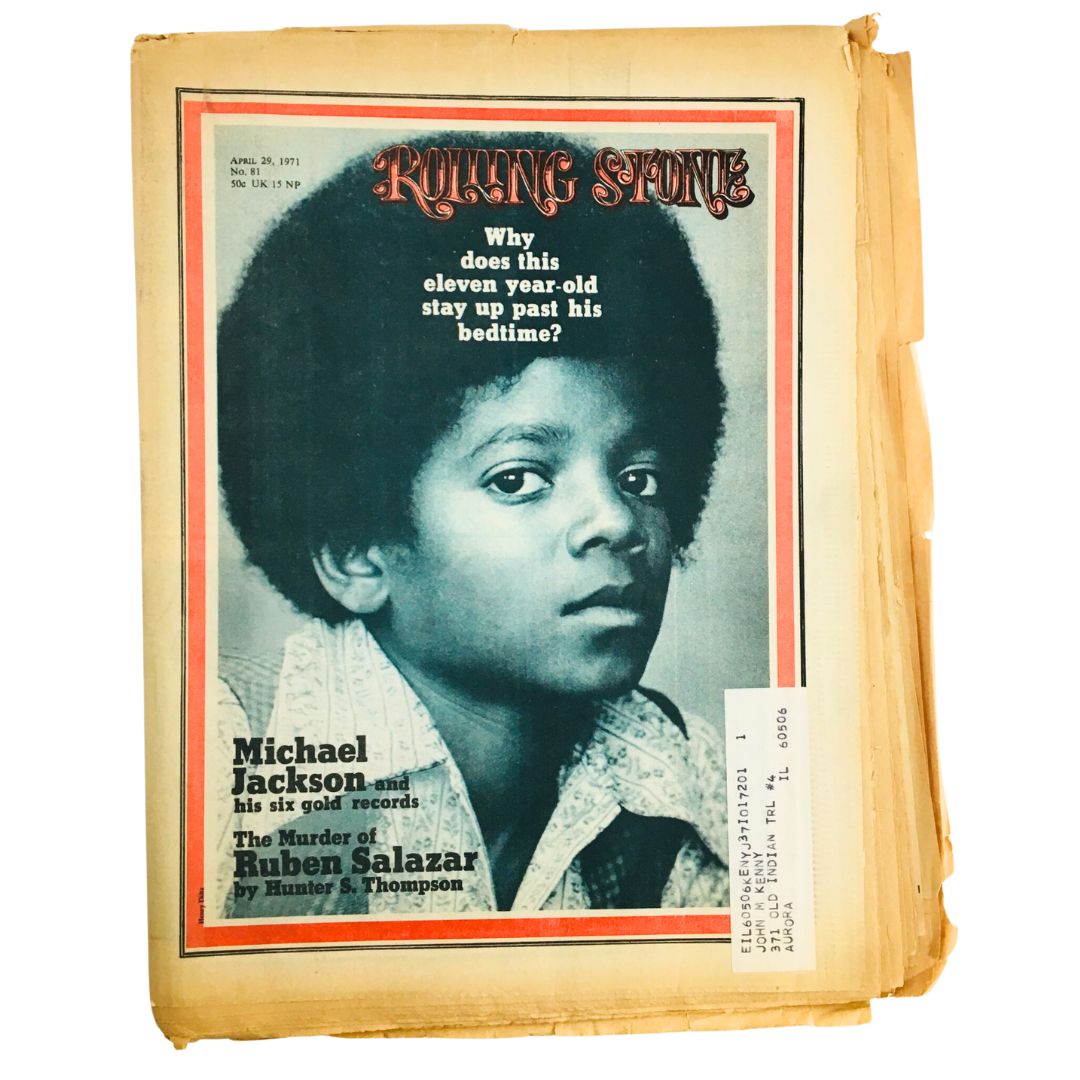 Cover of Rolling Stone Magazine, April 29, 1971, featuring Michael Jackson and the headline about the Murder of Ruben Salazar.