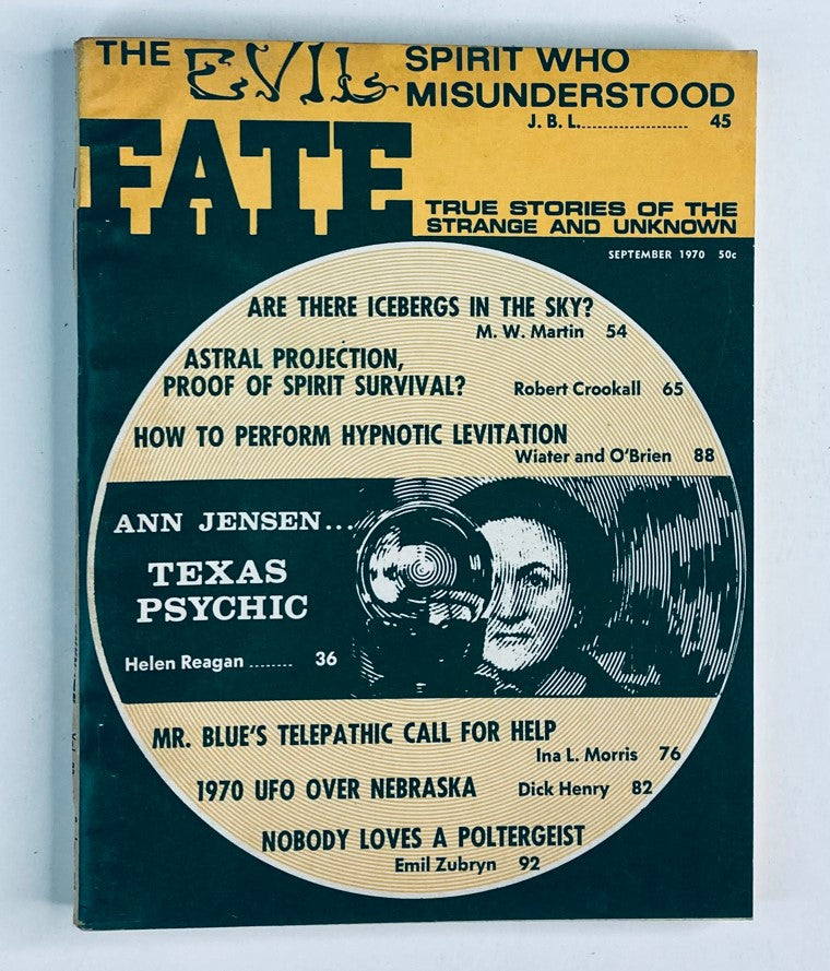 Cover of VTG Fate Magazine September 1970 Vol 23 No. 9 featuring Ann Jensen, Texas Psychic with articles on supernatural topics and illustrations.