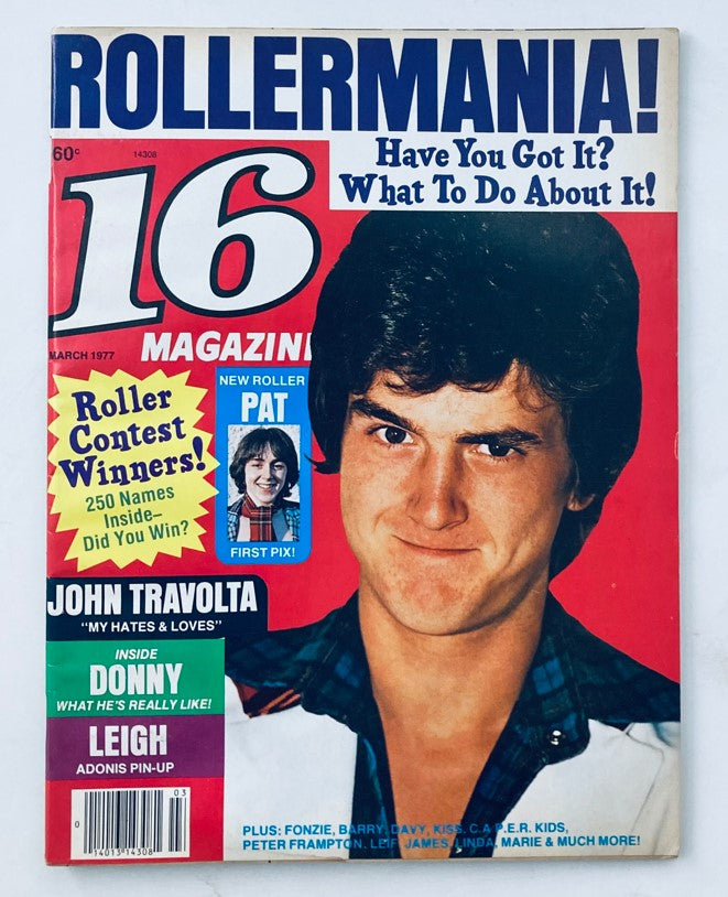 16 Magazine March 1977 cover featuring John Travolta and a headline about Rollermania. This collectible magazine includes features on pop culture figures from the 1970s.