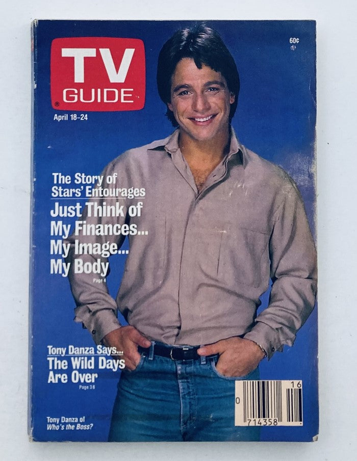 Cover of TV Guide Magazine from April 18, 1987 featuring Tony Danza, with a headline about television stars' lives and a blue background.