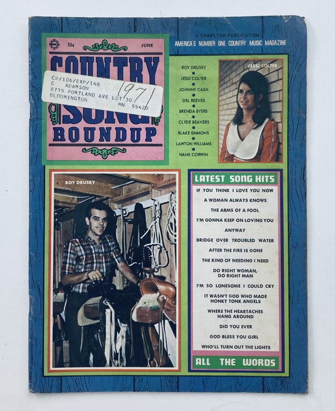 Cover of VTG Country Song Roundup Magazine June 1971 featuring Roy Drusky and Jessi Colter, showcasing country music hits and icons from the era.
