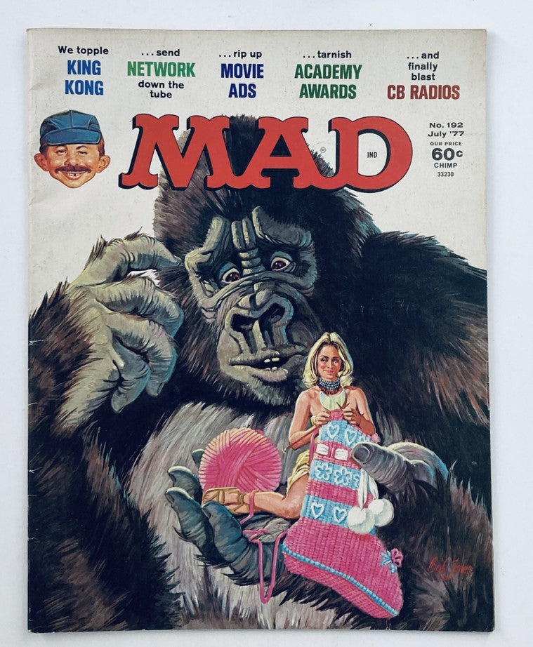 Cover of Mad Magazine July 1977 No. 192 featuring King Kong with a humorous twist, showcasing artwork and title 'We Topple King Kong'.