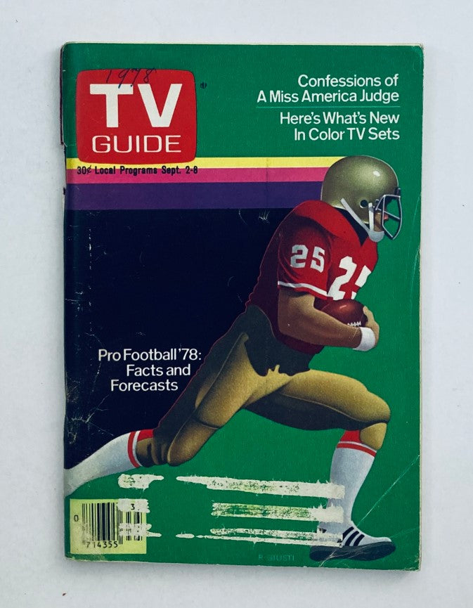 TV Guide Magazine from September 2, 1978 featuring Pro Football '78 Facts and Forecasts, showcasing a football player in action on the cover.