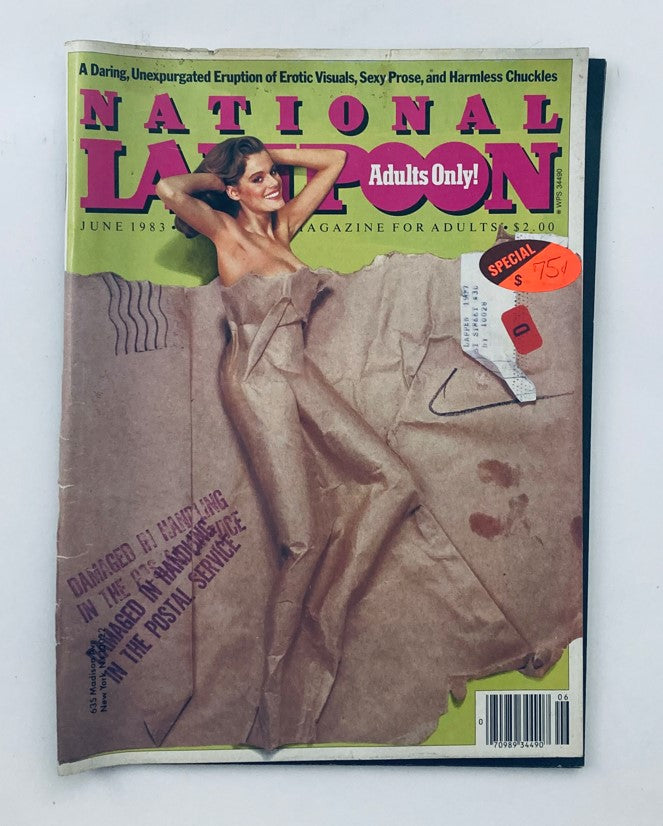 Vintage National Lampoon Magazine June 1983 featuring a unique cover design with an adult theme, showcasing humor and satire from the 1980s, Volume 2, Issue 59, titled 'Unexpurgated Eruption'.