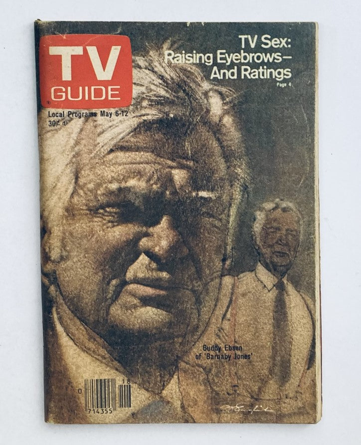 TV Guide Magazine cover from May 6, 1978 featuring Buddy Ebsen, highlighting the article 'TV Sex: Raising Eyebrows - And Ratings'. The vintage magazine showcases Ebsen's iconic features and is designed with a nostalgic color palette, preserving a piece of television history.