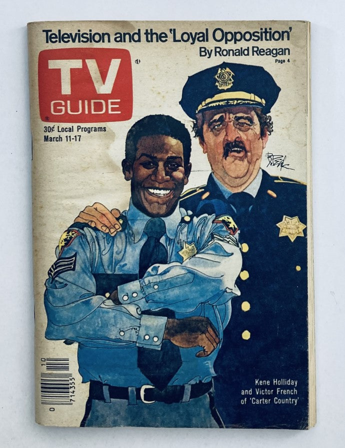 Cover of TV Guide Magazine from March 11, 1978, featuring Kene Holliday and Victor French from 'Carter Country'. The cover includes the title 'Television and the 'Loyal Opposition' by Ronald Reagan.