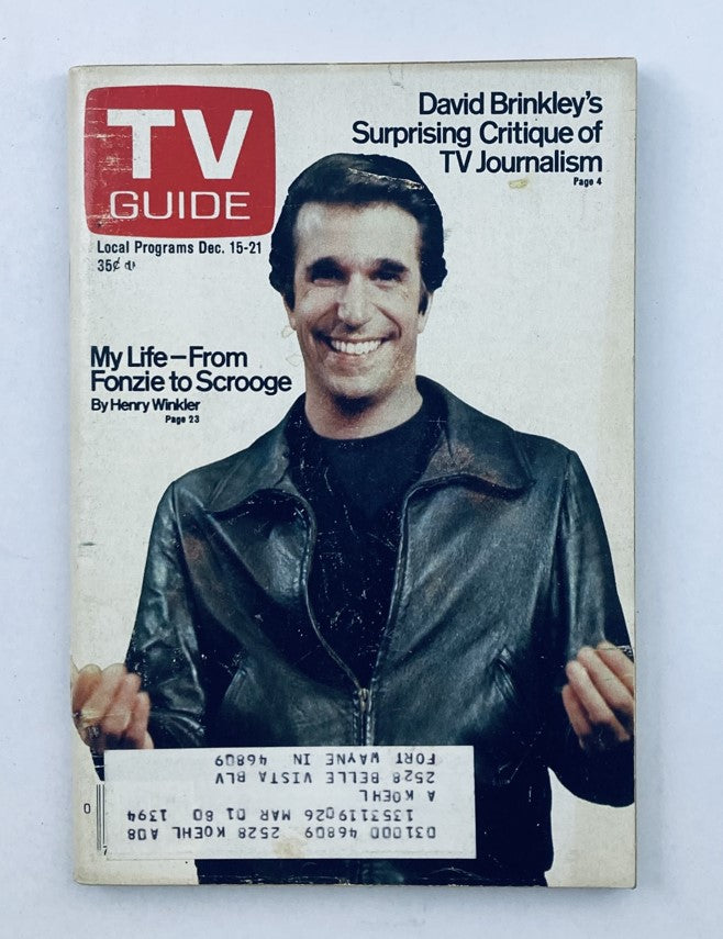 TV Guide Magazine December 15 1979, issue #1394, featuring Henry Winkler on the cover, showcasing his transformation from Fonzie to Scrooge, a nostalgic piece of television history.