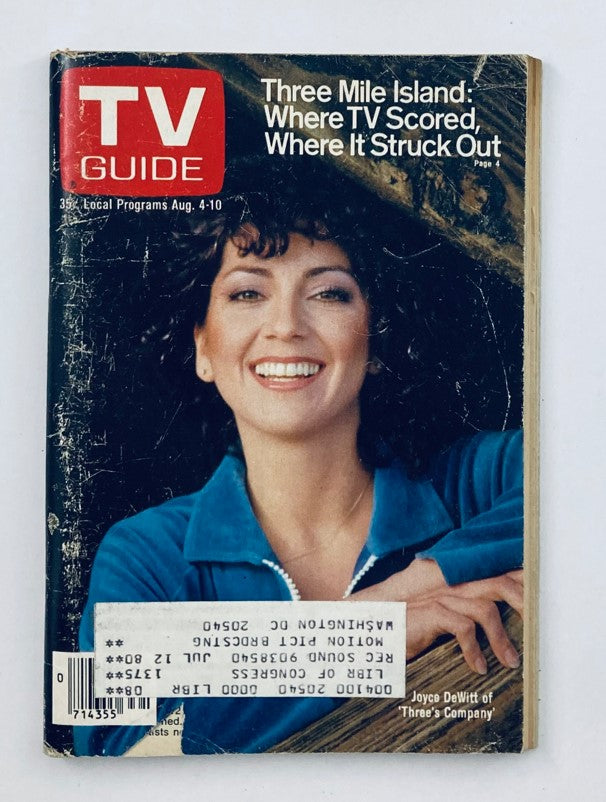 TV Guide Magazine August 4 1979 #1375 featuring Joyce DeWitt on the cover, showcasing the title 'Three Mile Island: Where TV Scored, Where It Struck Out', highlighting popular programs.