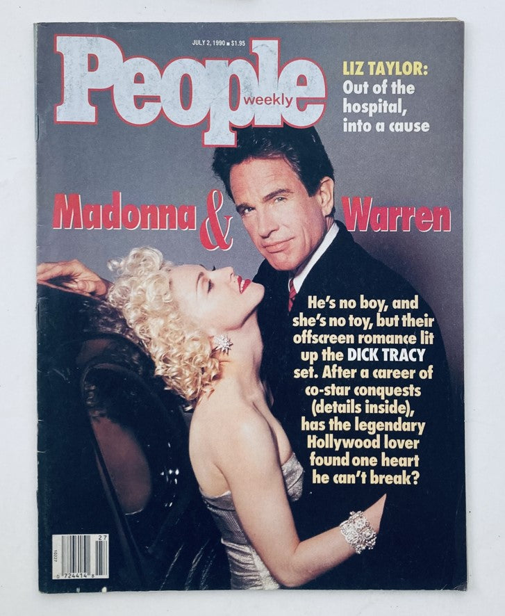 Cover of People Weekly Magazine July 2, 1990 featuring Madonna and Warren Beatty, highlighting their on-screen romance and pop culture of the 1990s.