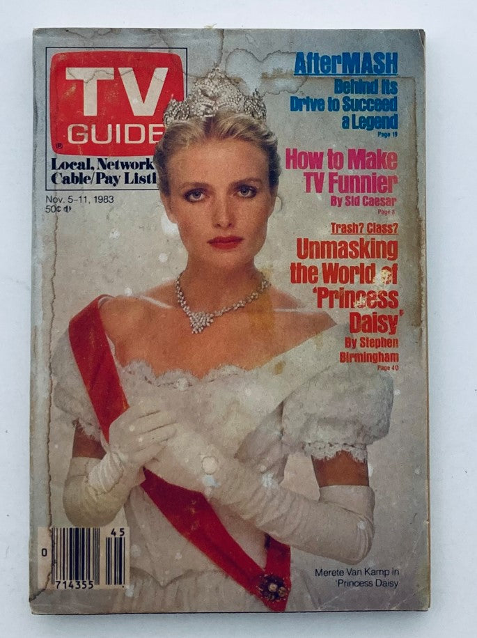 TV Guide Magazine cover from November 5, 1983 featuring Merete Van Kamp in a royal outfit with a tiara and necklace, highlighting television history.
