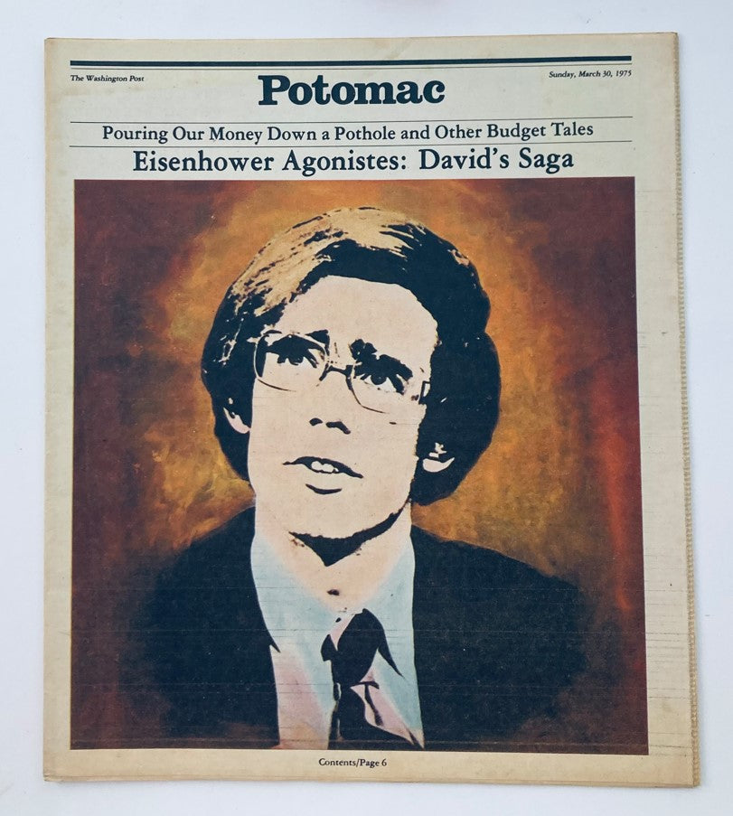 Vintage Potomac Magazine cover from March 30, 1975 featuring 'David's Saga' article with a portrait illustration of a man, published by The Washington Post.