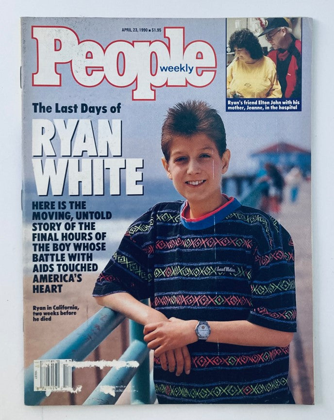 Cover of People Weekly Magazine dated April 23, 1990, featuring the title 'The Last Days of Ryan White,' showcasing a portrait of Ryan White, a young boy who became a prominent symbol in the fight against AIDS, standing by a railing.