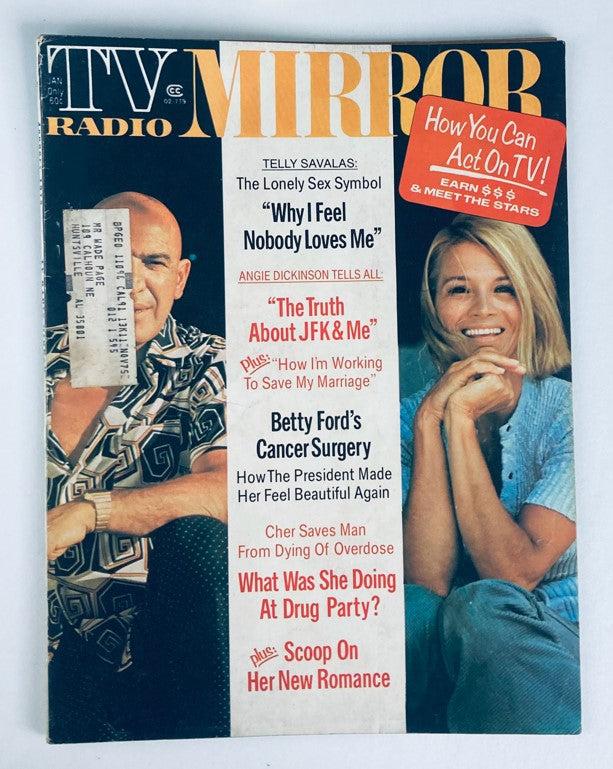 Cover of VTG TV Radio Mirror Magazine January 1975 Vol 75 No. 2 featuring headlines about Telly Savalas, Angie Dickinson, and Cher. Ideal for vintage magazine collectors.