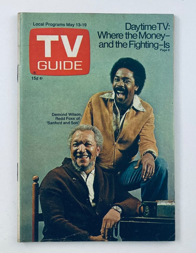 Cover of TV Guide Magazine May 13 1972 #498 featuring Redd Foxx and Demond Wilson from 'Sanford and Son', showcasing television history.