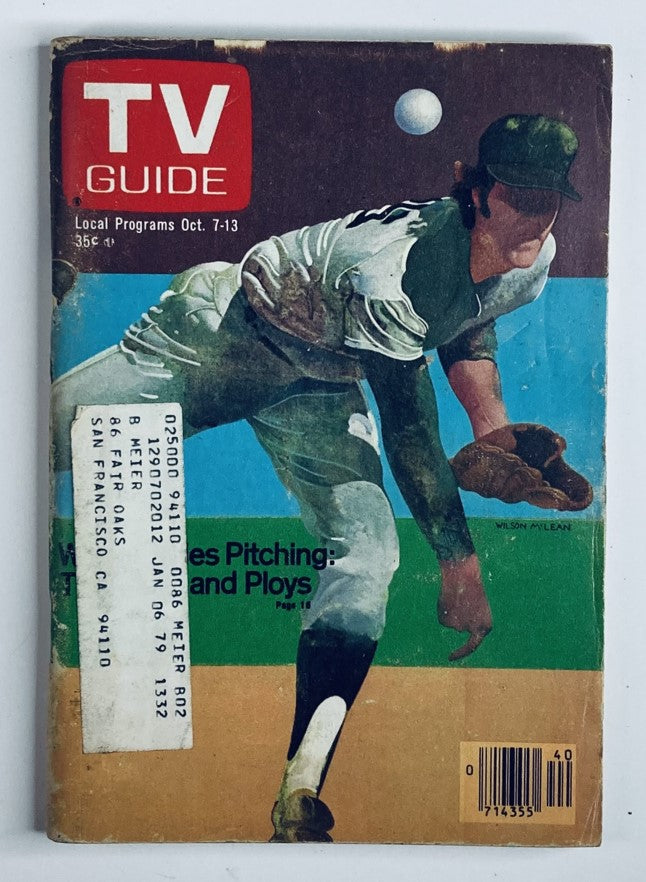 Cover of TV Guide Magazine October 7, 1978 #1332 featuring the theme 'Pitching Ploys'. The illustration depicts a baseball player in action, showcasing vintage television history and sports culture from the 1970s.