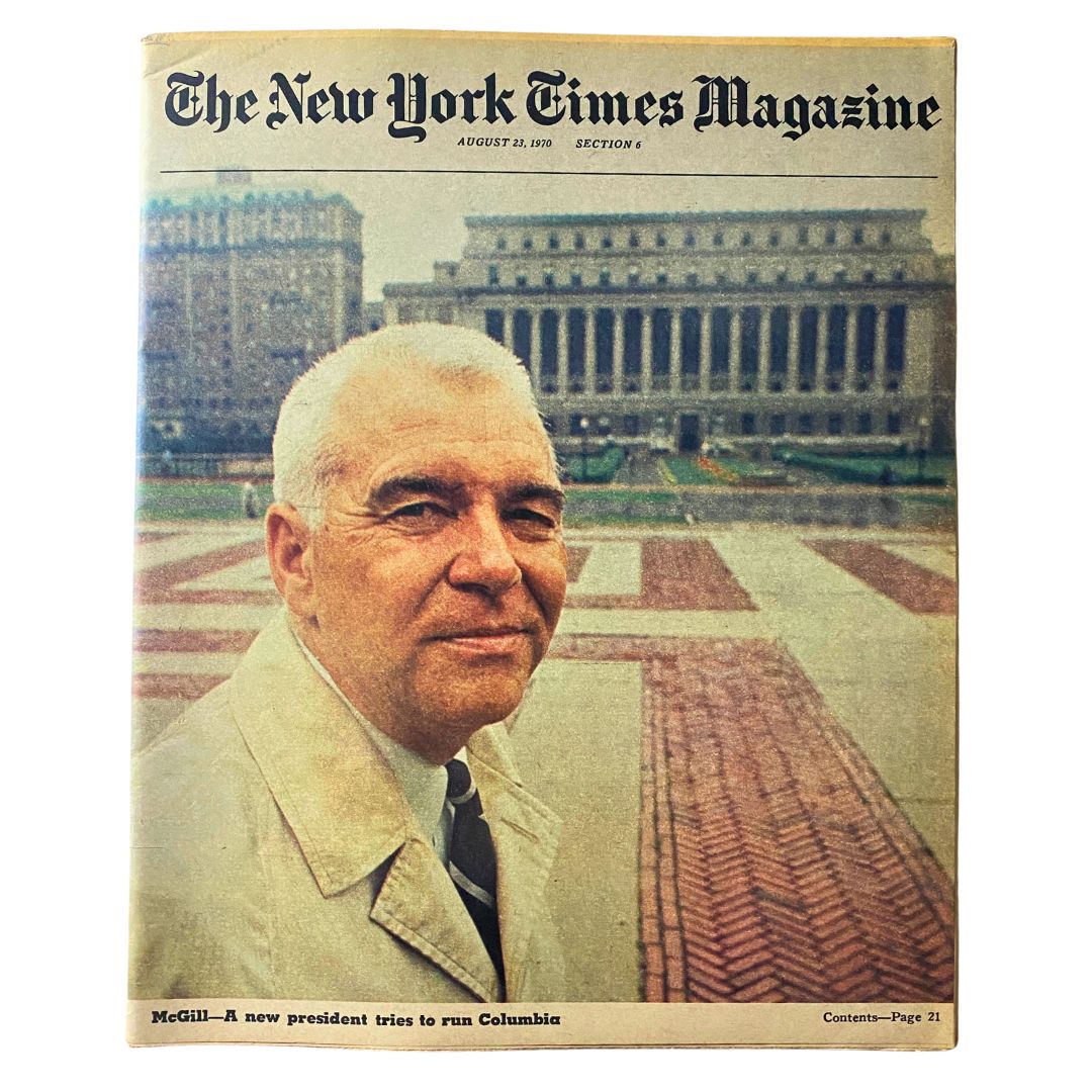 Cover of The New York Times Magazine dated August 23, 1970, featuring William J. McGill, looking towards the camera with a historic building in the background.