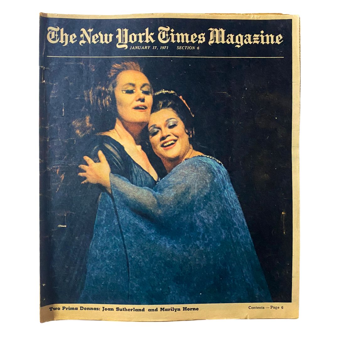 Cover of The New York Times Magazine January 17, 1971 featuring Joan Sutherland and Marilyn Horne, two iconic opera singers.
