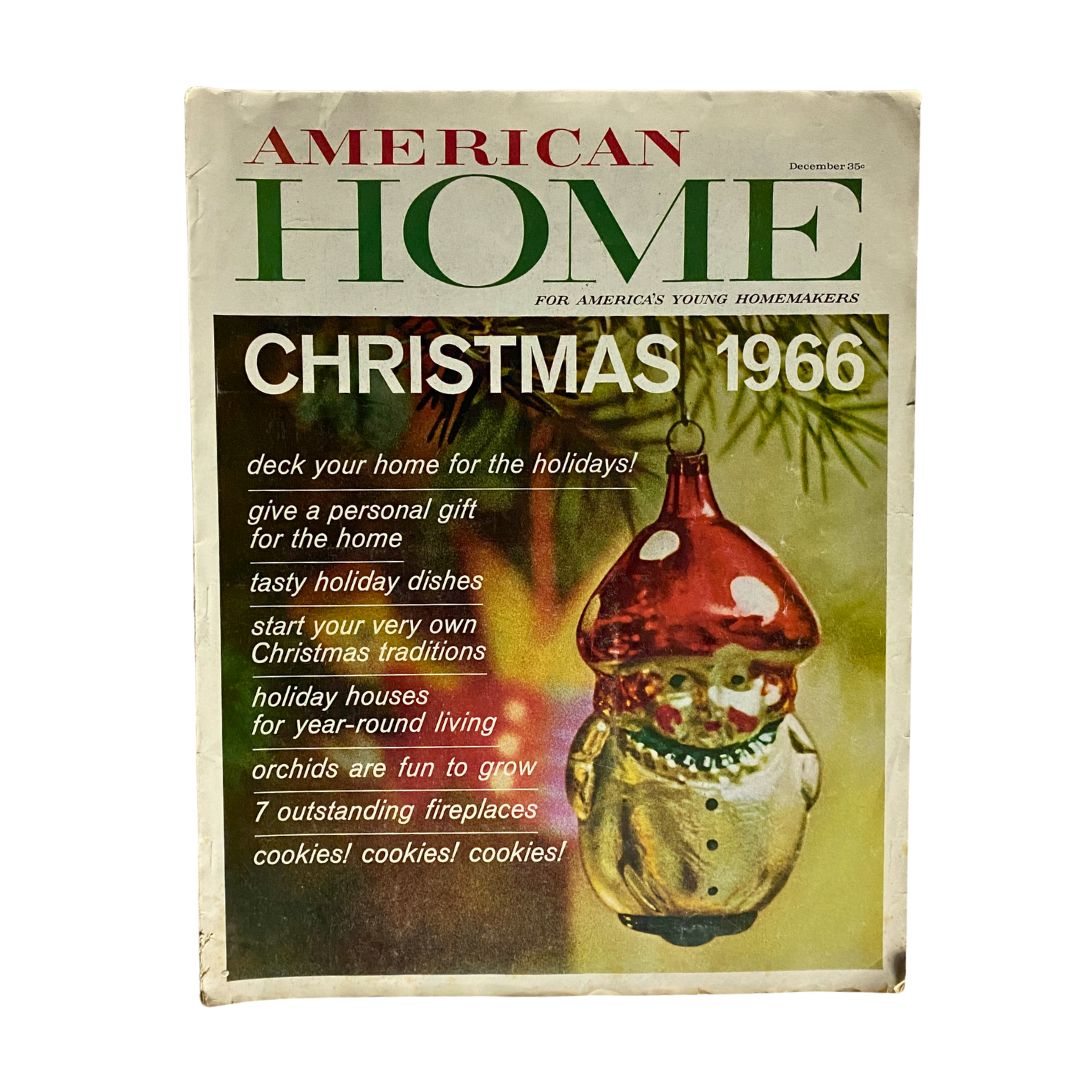 Cover of VTG American Home Magazine December 1966 Christmas Issue featuring festive decorations and the theme of Christmas 1966.