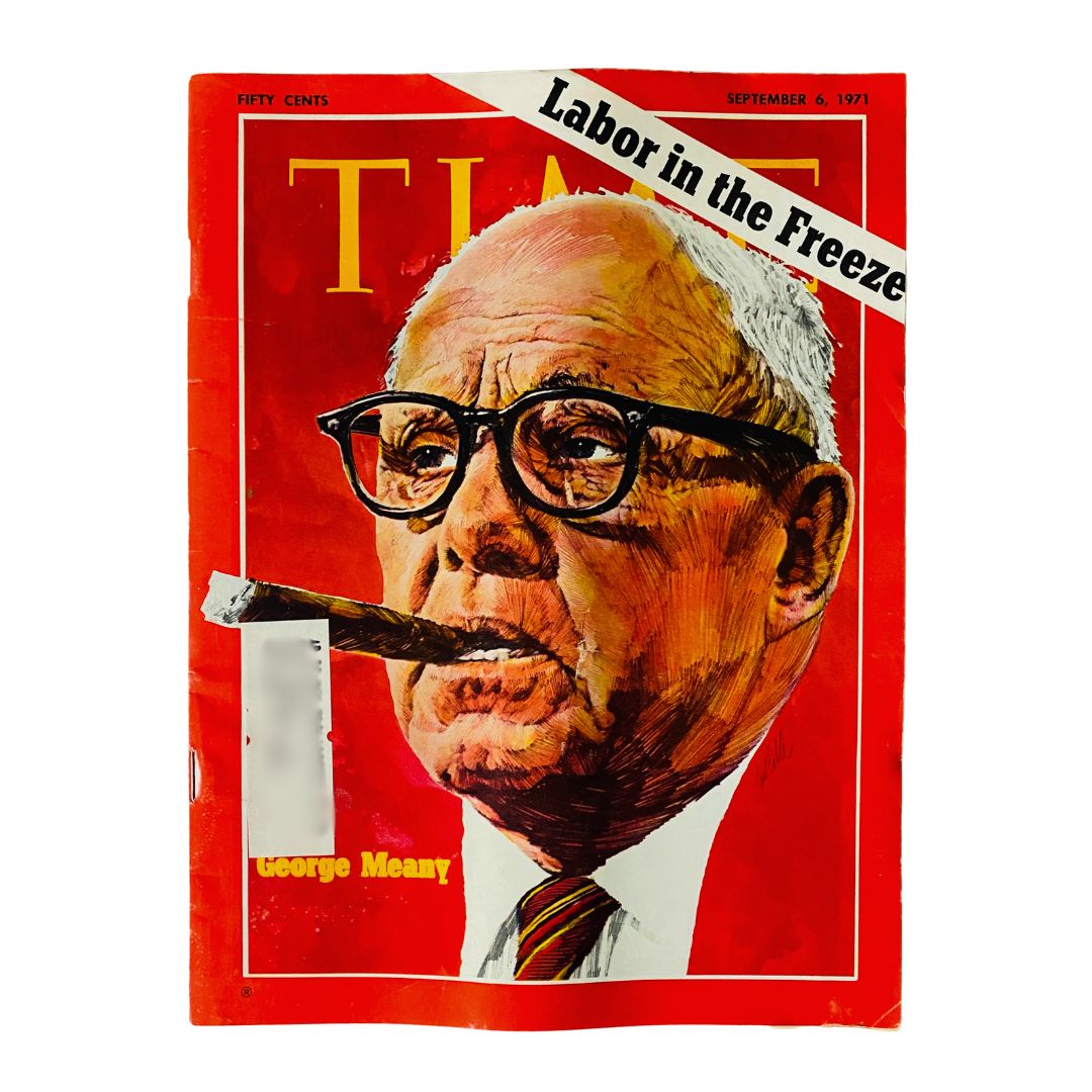 VTG Time Magazine September 6 1971 featuring George Meany on the cover with the headline 'Labor in the Freeze'.