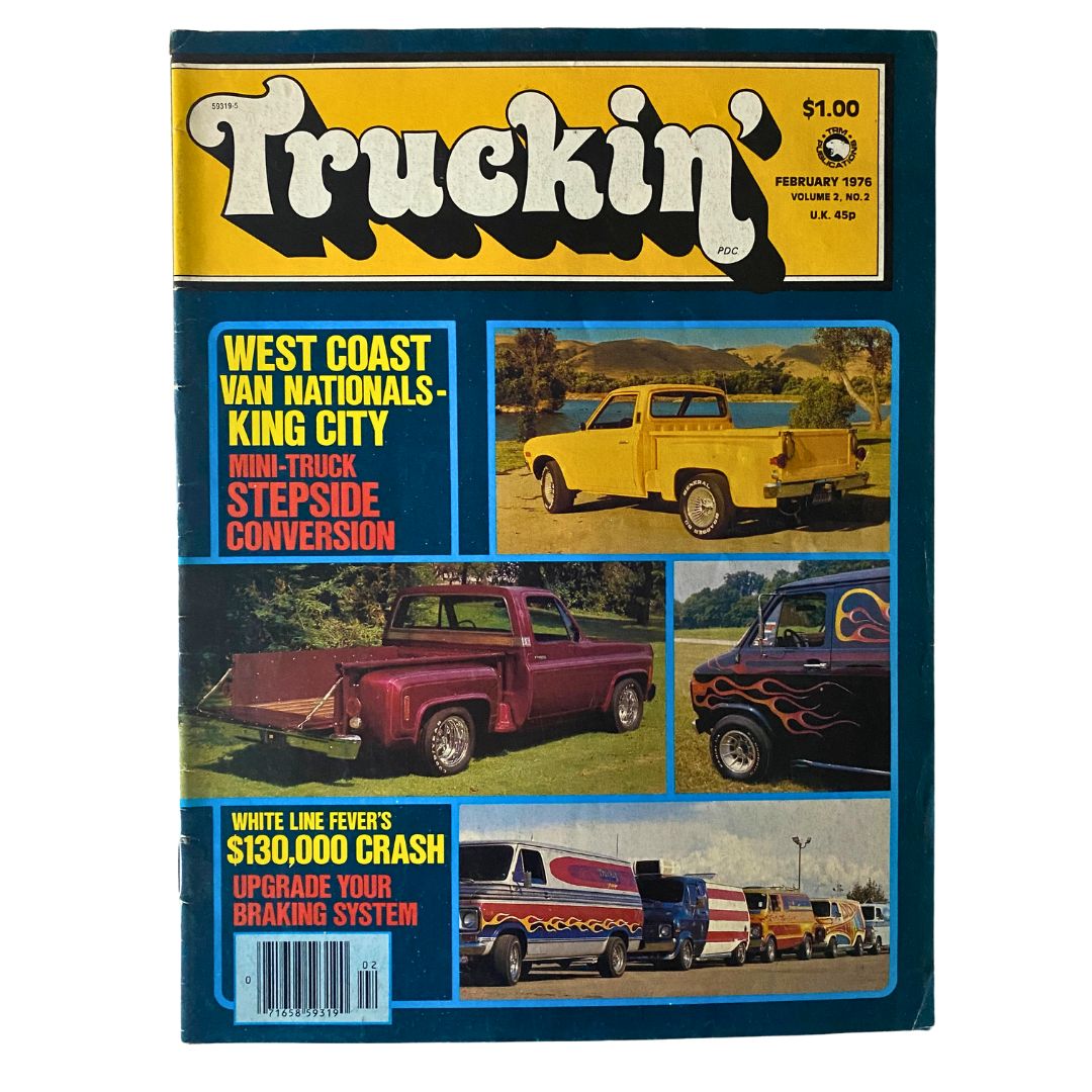 VTG Truckin' Magazine February 1976 cover featuring West Coast Van Nationals in King City, showcasing powerful trucks and automotive culture.