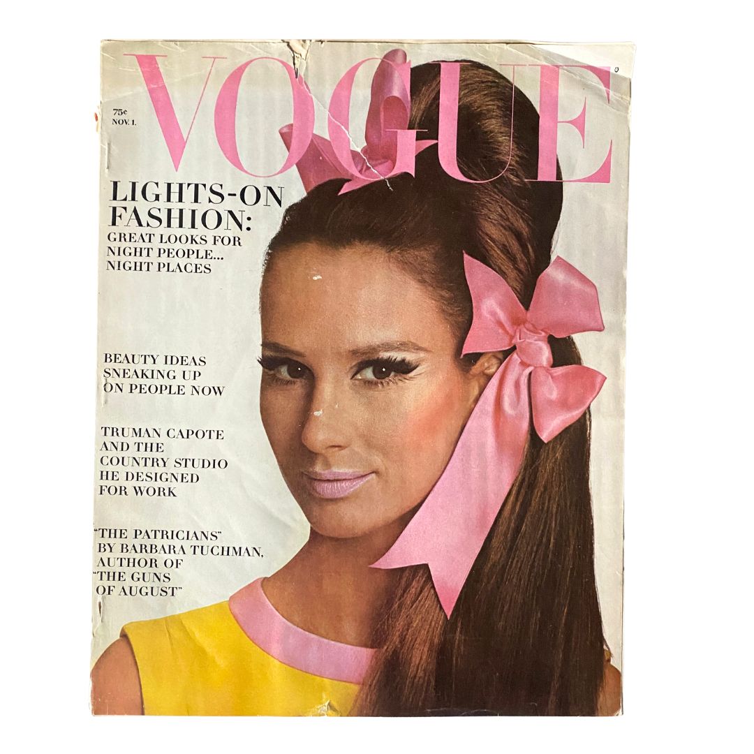 Vintage Vogue Magazine, November 1, 1965: Brigitte Bauer photographed by Irving Penn on the cover.